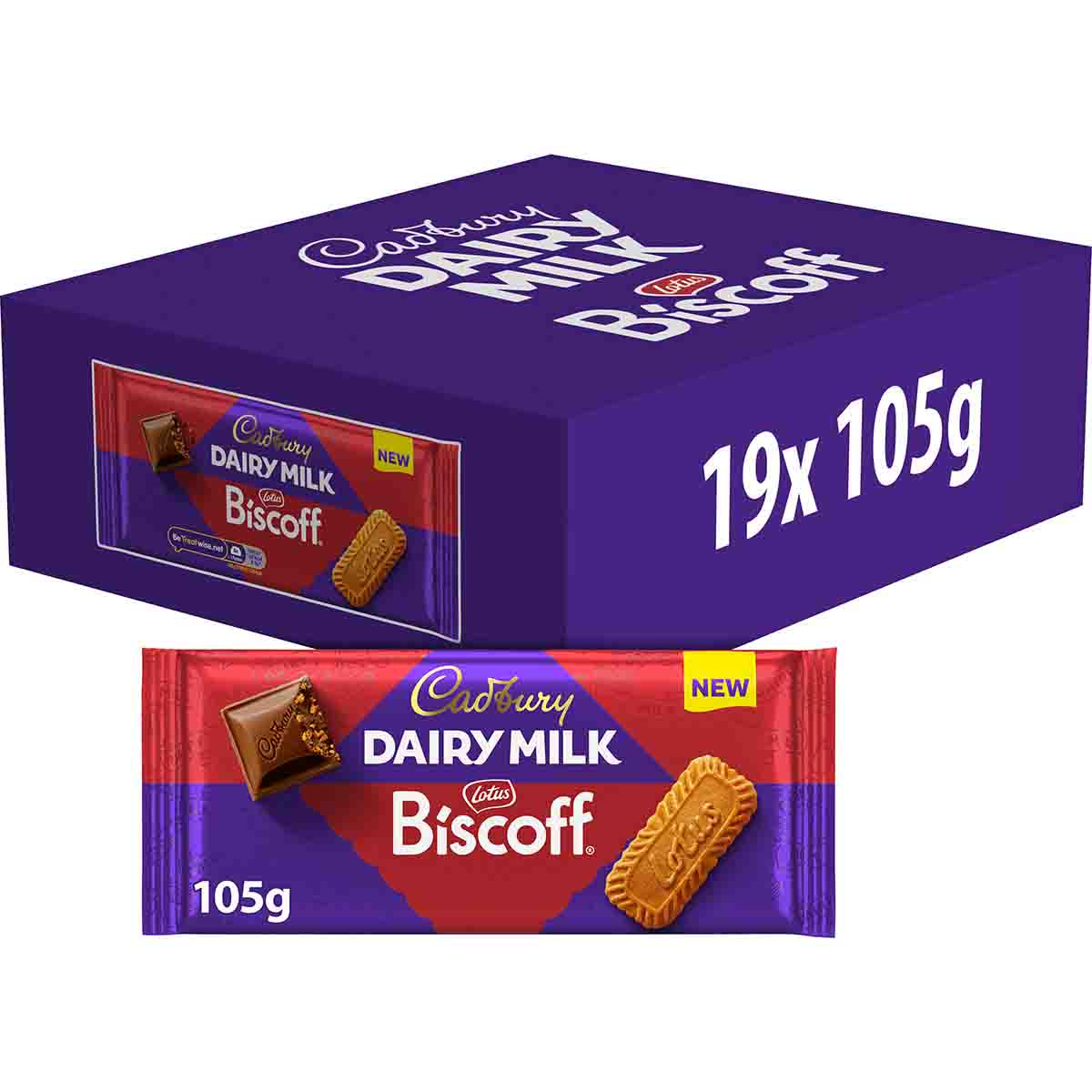 Cadbury Dairy Milk Lotus Biscoff Chocolate Bar 105g (Box of 19)