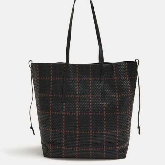 JAEGER Pure Leather Lattice Tote Bag Chocolate Mix
