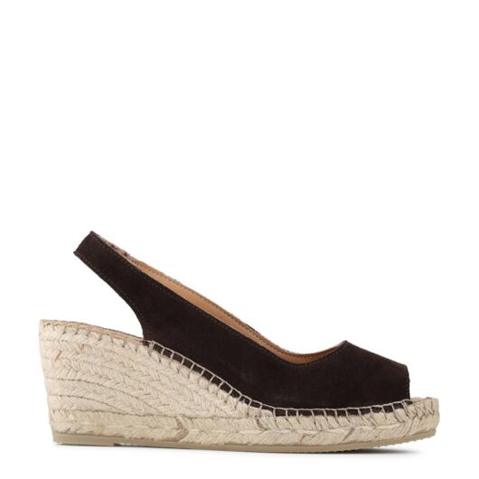 Jones Bootmaker Wide Fit Suede Wedge Open Toe Espadrilles Chocolate