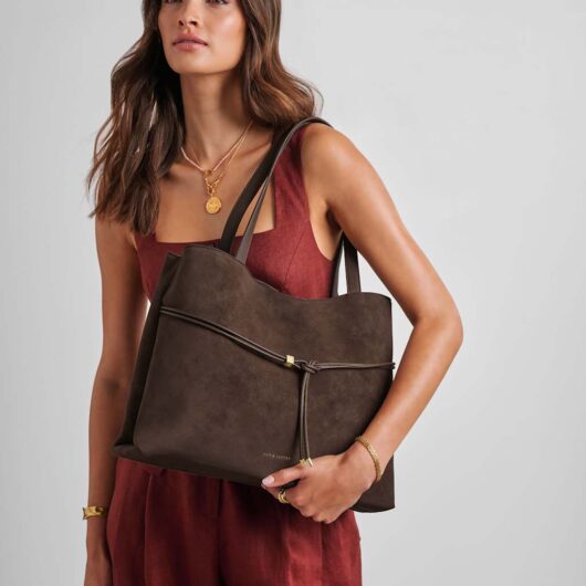 Katie Loxton Faux Suede Top Handle Tote Bag Chocolate