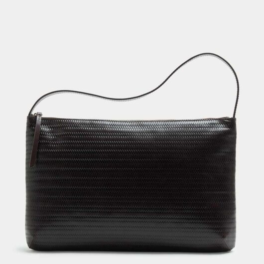 Autograph Leather Embossed Zip Shoulder Bag Dark Chocolate