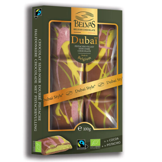 Belvas Dubai Pistachio Filled Semi Dark Chocolate - 100g