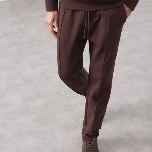 Autograph Cotton Rich Pintuck Straight Leg Joggers Dark Chocolate