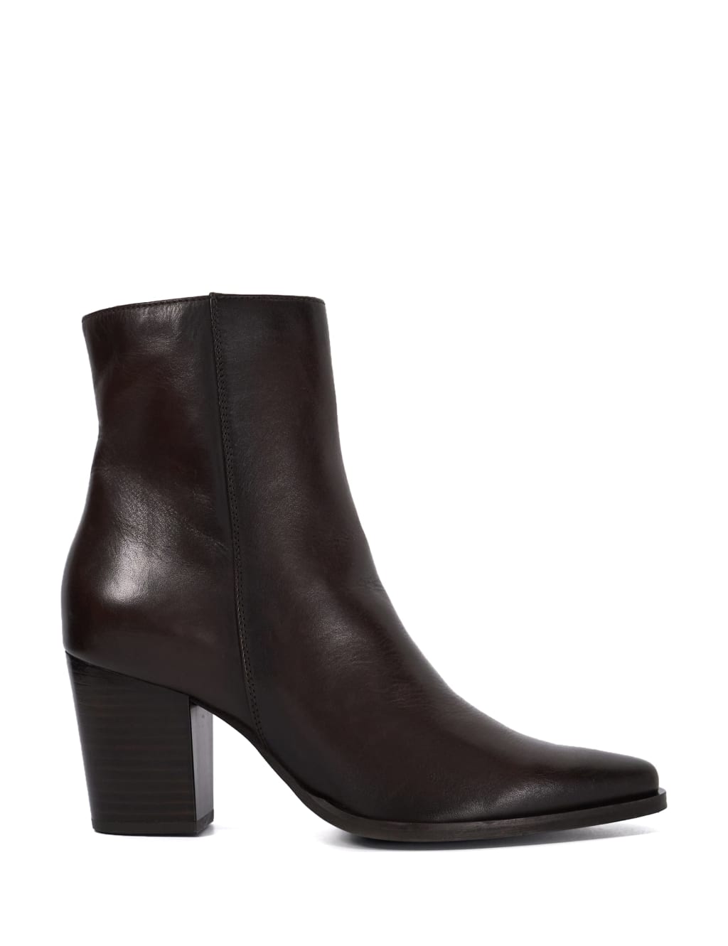 Dune London Leather Block Heel Pointed Ankle Boots Chocolate