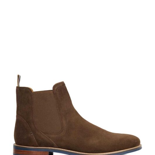 Dune London Wide Fit Suede Contrast Sole Chelsea Boots Chocolate