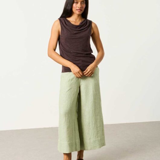 FatFace Linen Rich Cowl Neck Top Chocolate