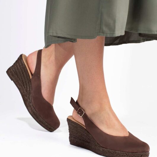 Jones Bootmaker Wide Fit Suede Wedge Closed Toe Espadrilles Chocolate