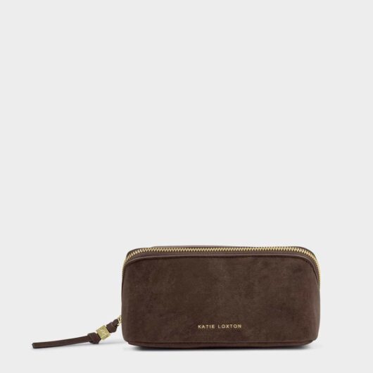 Katie Loxton Suede Fold Out Mirror Makeup Bag Chocolate