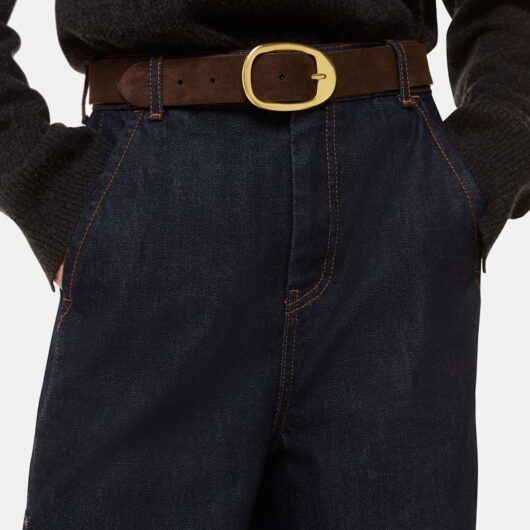 Whistles Suede Oval Buckle Jeans Belt Chocolate